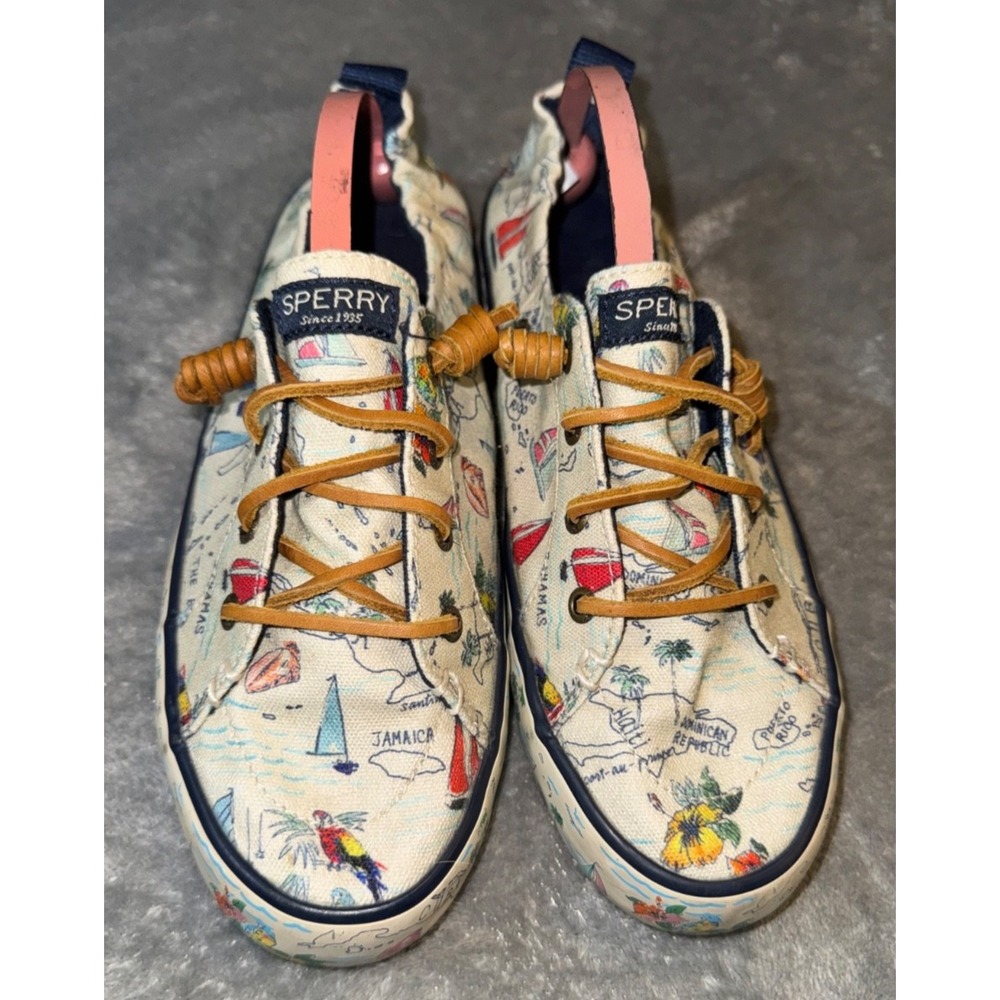 Sperry Top-Sider Crest Ebb Map Caribbean Print Sneakers Shoes Women's Size 8 tie
